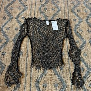 New Zara Beaded Black Mesh Top